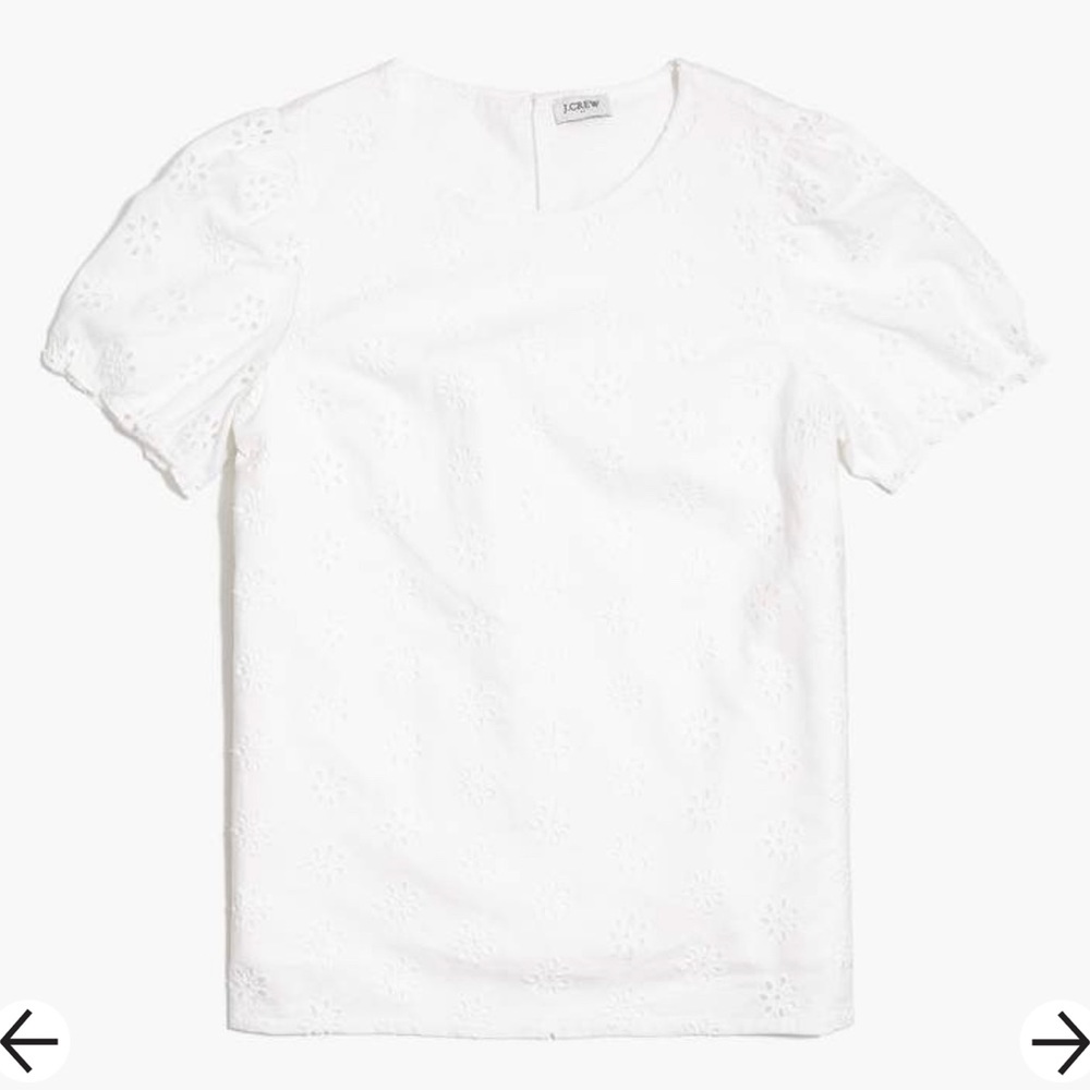 EUC! J Crew White Eyelet Top with Puff Sleeves - Size Small